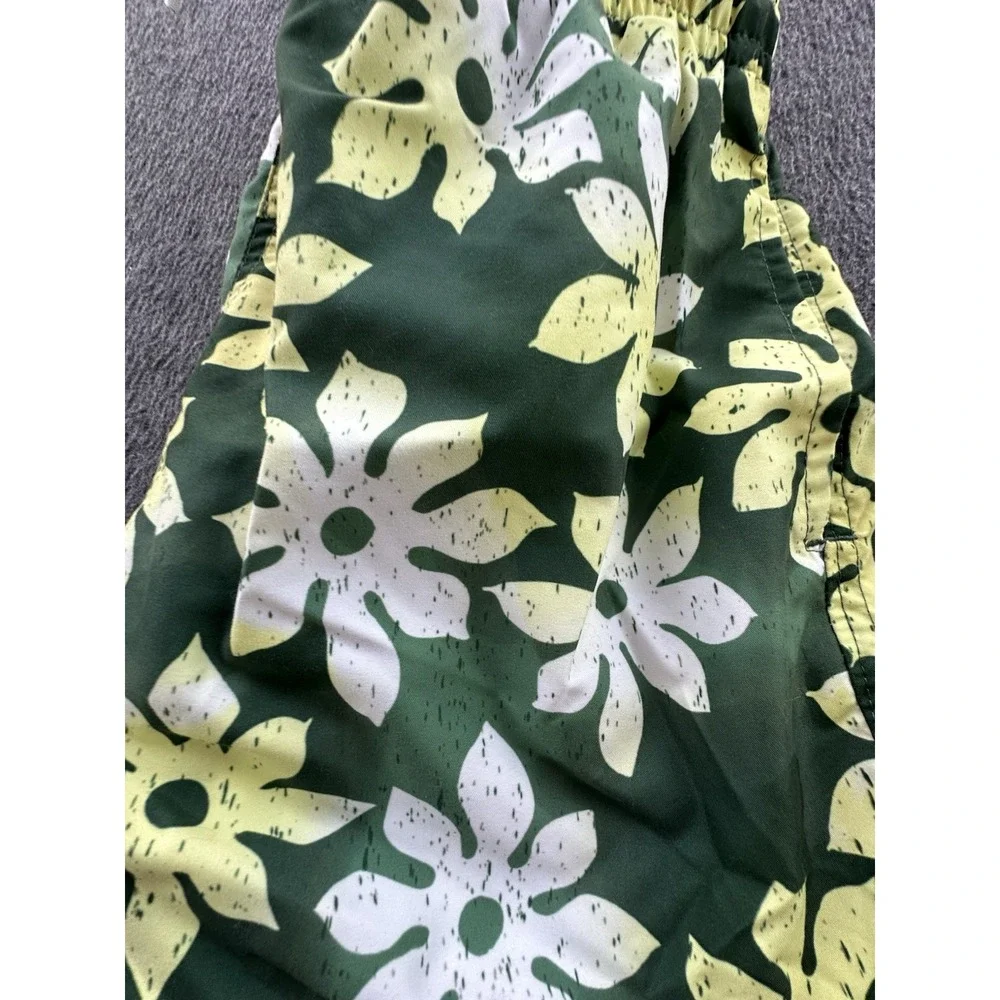 Trunks Swim Shorts Men's Large Green‎ Yellow Floral Quick Dry Elastic Waist